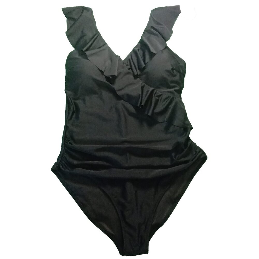 Blooming Jelly Classic Black One Piece Swimsuit With Ruffle Size XL